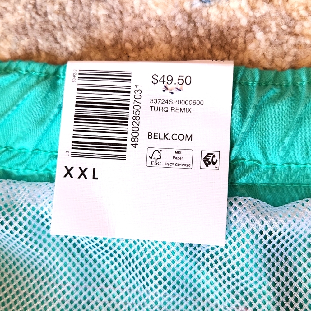 Crown & Ivy™ Men's‎ Size XXL 7" Solid Swim Trunks Turquoise Beach NWT - Picture 5 of 5